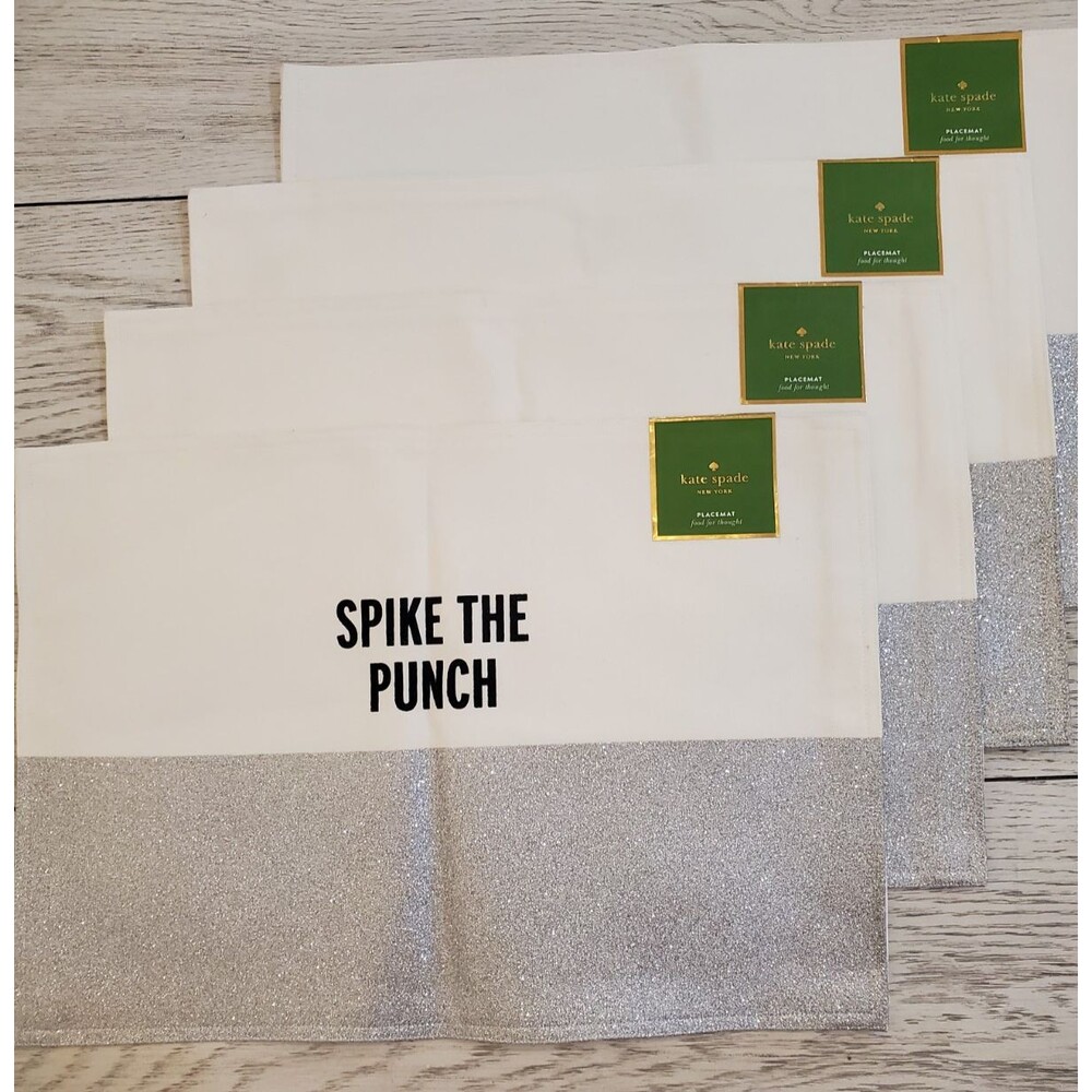 Kate Spade Food for Thought Spike the Punch Silver Glitter 4 Placements NEW